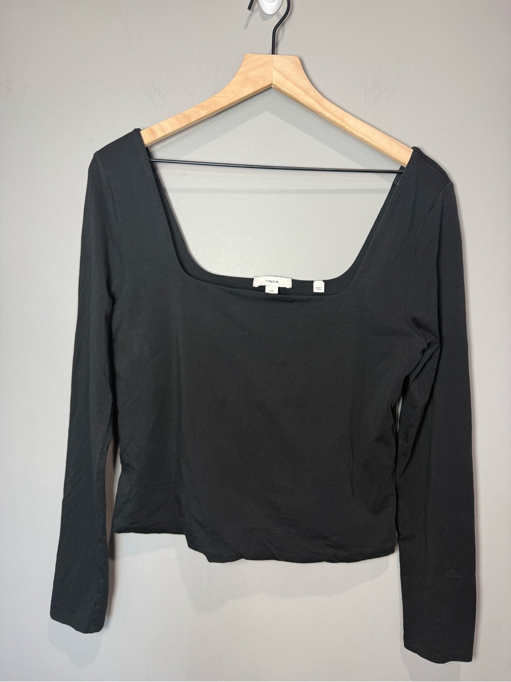 Vince Black Square Neck Long Sleeve Top Large | Minimalist Stretch